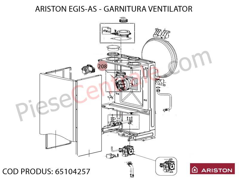 Poza Garnitura ventilator centrale termice Ariston EGIS, AS, Bis 24 FF, Bis 2 24 kw, Genus, Clas